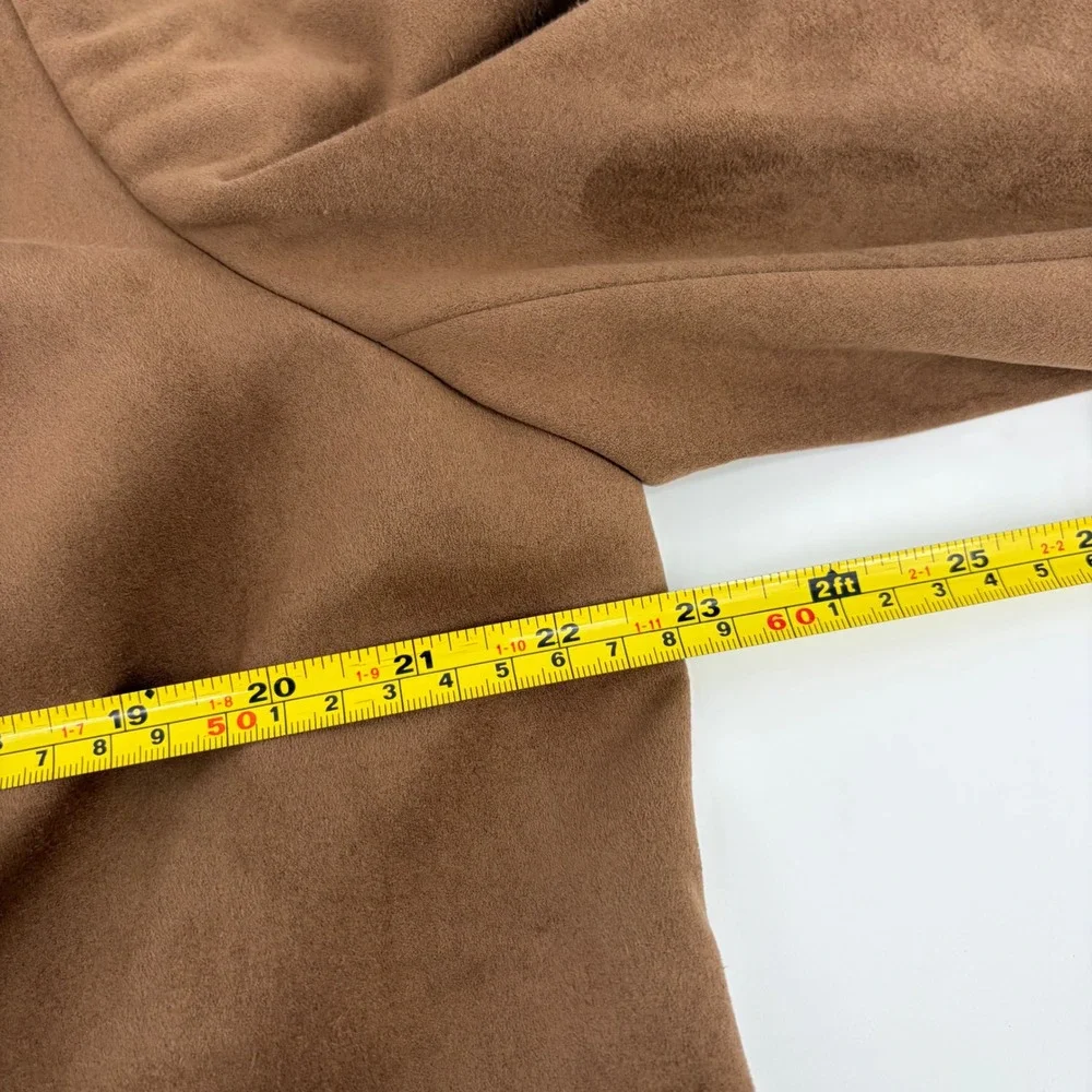 Tahari Arthur S Levine Faux Suede Jacket Camel Brown 14W Button Front 3/4 Sleeve